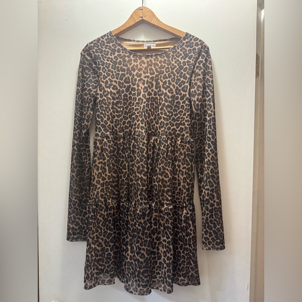 love, Fire Leopard Print Kids Dress - Brown and Black SIZE S